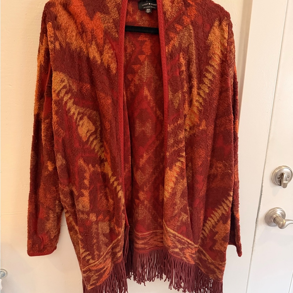 Lucky Brand Red and Orange Patterned Cardigan